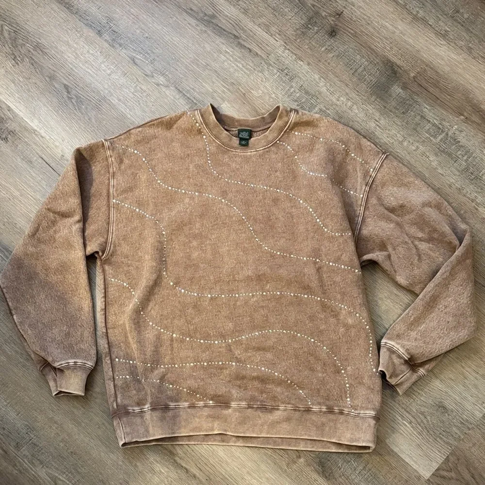 Brown Crewneck Sweater with Rhinestones Wild fable M